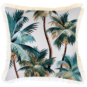 Cushion Cover-Coastal Fringe Natural-Palm Trees White – 45×45 cm