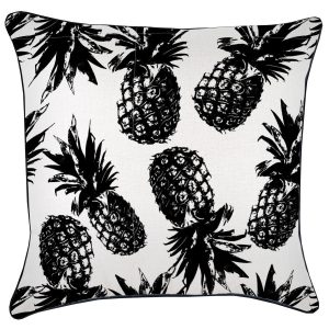 Cushion Cover-With Black Piping-Pineapples Black – 60×60 cm