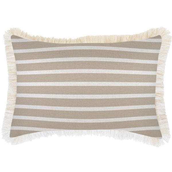 Cushion Cover-Coastal Fringe Natural-Hampton Stripe Beige