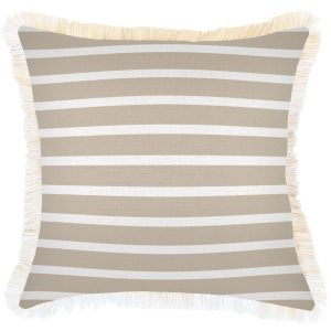 Cushion Cover-Coastal Fringe Natural-Hampton Stripe Beige – 45×45 cm