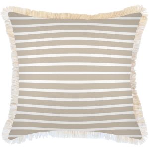 Cushion Cover-Coastal Fringe Natural-Hampton Stripe Beige – 60×60 cm