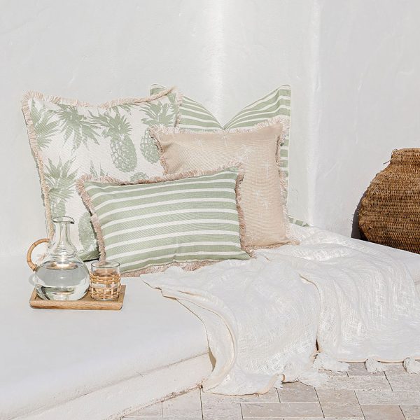 Cushion Cover-Coastal Fringe Natural-Hampton Stripe Sage