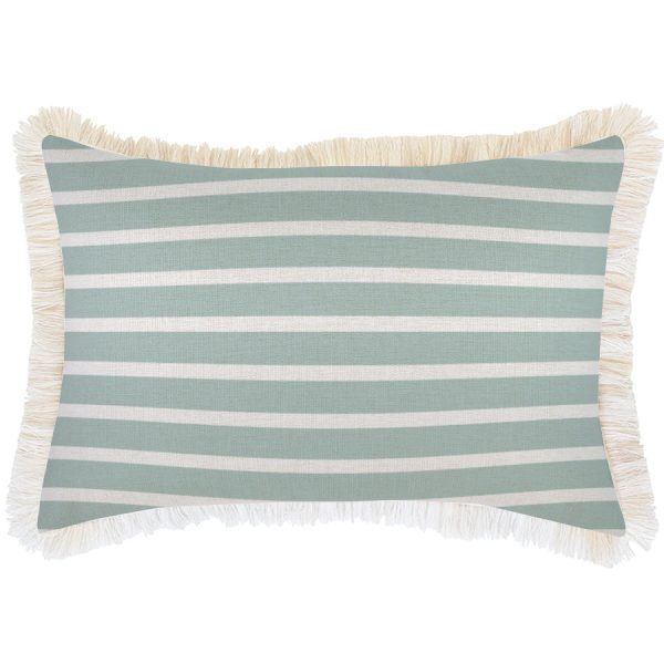 Cushion Cover-Coastal Fringe Natural-Hampton Stripe Seafoam