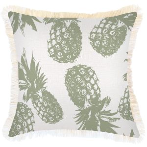 Cushion Cover-Coastal Fringe Natural-Pineapples Sage – 45×45 cm