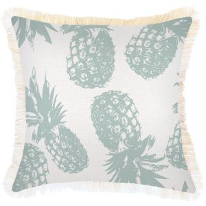 Cushion Cover-Coastal Fringe Natural-Pineapples Seafoam – 45×45 cm