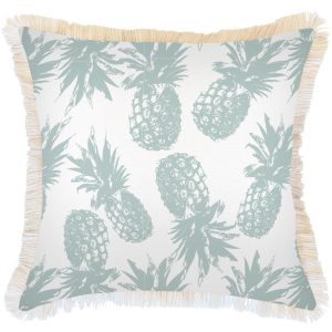 Cushion Cover-Coastal Fringe Natural-Pineapples Seafoam – 60×60 cm