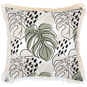 Cushion Cover-Coastal Fringe Natural-Rainforest Sage – 60×60 cm