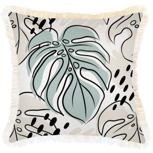 Cushion Cover-Coastal Fringe Natural-Rainforest Seafoam – 45×45 cm