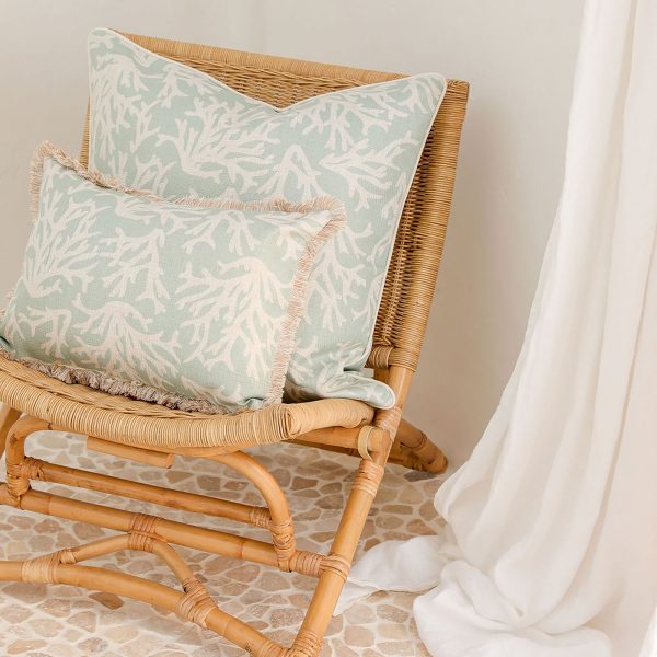 Cushion Cover-Coastal Fringe Natural-Coastal Coral Seafoam