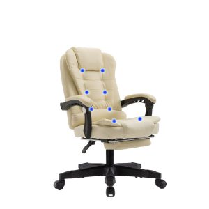 8 Point Massage Chair Executive Office Computer Seat Footrest Recliner Pu Leather – Beige