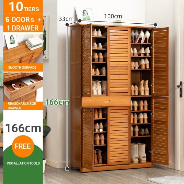 Bamboo Large Capacity Storage Shelf Shoe Rack Cabinet – 4 Doors 1 Drawer(8 Tier)