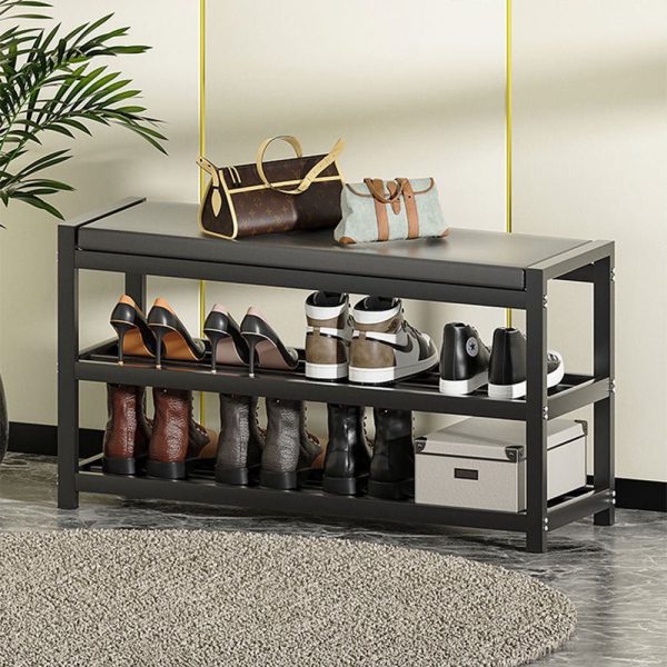 3 Tiers 95cm Width Sturdy Steel Multi-layer Shoe Rack with Bench Entryway Shoe Storage Organizer