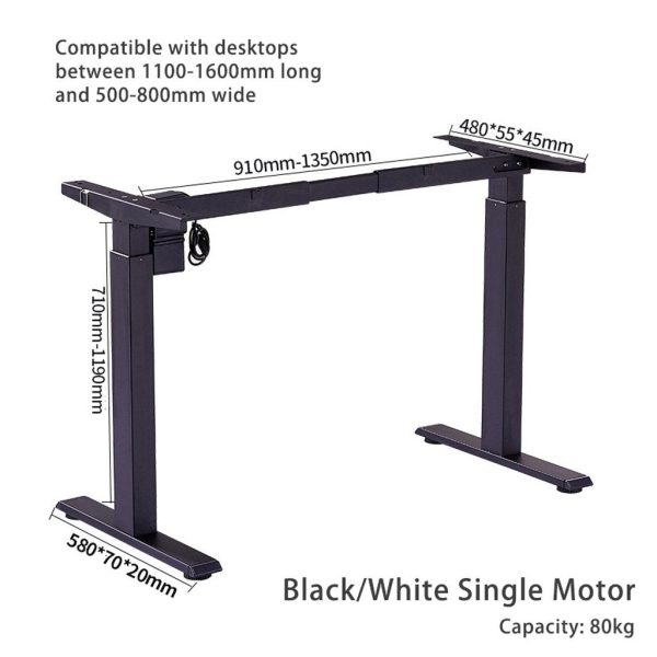 Standing Desk Height Adjustable Sit Black Stand Motorised Black Single Motor Frame Top – 120 cm, Black