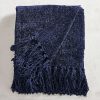 Acrylic Chenille Tassel Knitted Blanket Bed Sofa Throw Rug 150 x 200 cm – Blue