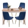 Natural Rectangular Dining Table with 4x Blue Velvet Chairs