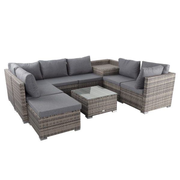 Large Modular Outdoor Ottoman Lounge Set – Grey