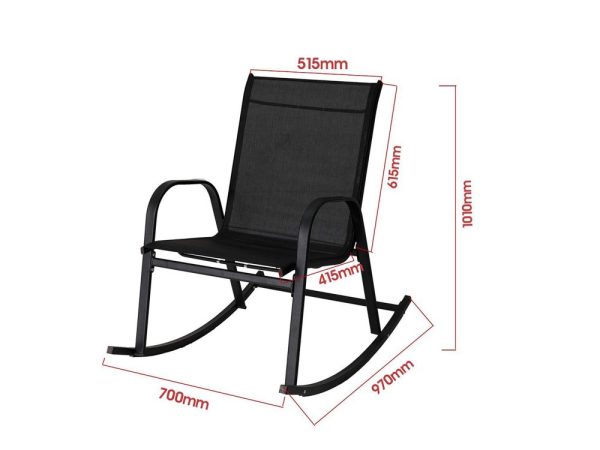 Rocking Chair High Back Rocker Chairs Steel Metal Textilene Fabric-Black