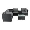 Modular Outdoor Wicker Lounge Set – Black, 1 x Square Coffee Table + 2 x Corner Sofa + 2 x One Seater + 1 x Side Table + 1 x Corner Storage