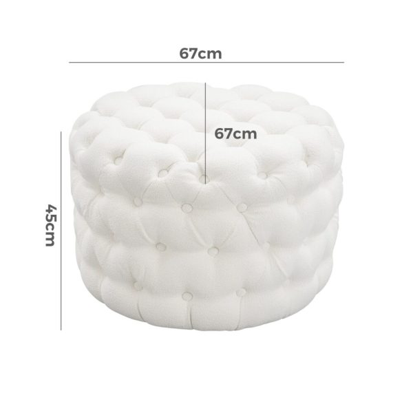 Boucle White Ottoman-Round