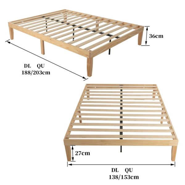 Warm Wooden Natural Bed Base Frame – DOUBLE