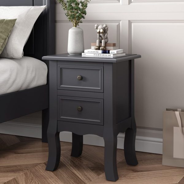 Dardenne French Bedside Table Nightstand Set of 2 – Grey