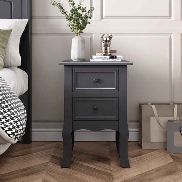 Dardenne French Bedside Table Nightstand Set of 2 – Grey