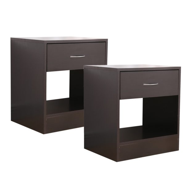 Carmel Dandi Bedside Table Nightstand with Drawer Set of 2 Brown