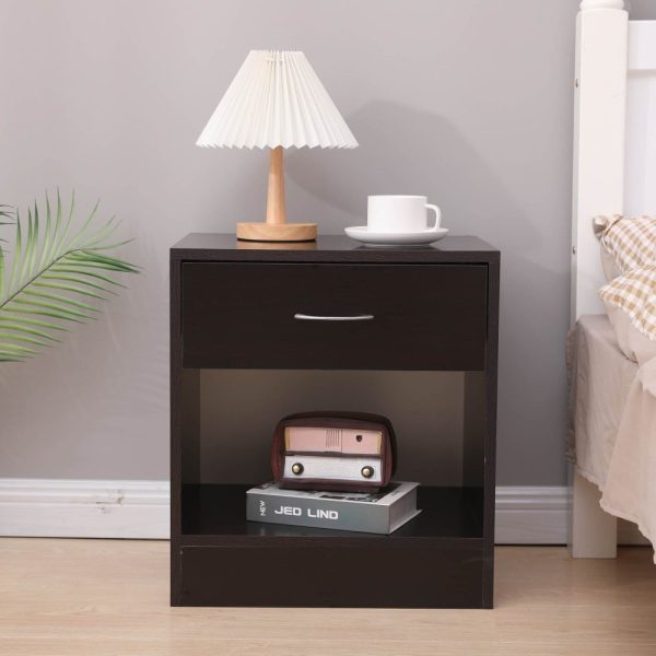 Carmel Dandi Bedside Table Nightstand with Drawer Set of 2 Brown