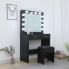 Fidel Vanity Set with Cushioned Stool and Lighted Mirror – Black