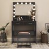 Fidel Vanity Set with Cushioned Stool and Lighted Mirror – Black