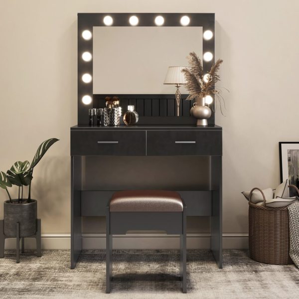 Fidel Vanity Set with Cushioned Stool and Lighted Mirror