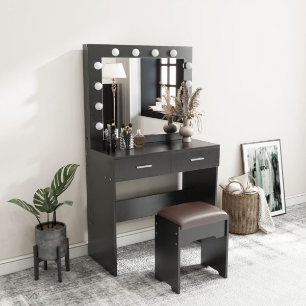 Fidel Vanity Set with Cushioned Stool and Lighted Mirror