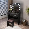 Diana Vanity Set with Shelves Cushioned Stool and Lighted Mirror – Black