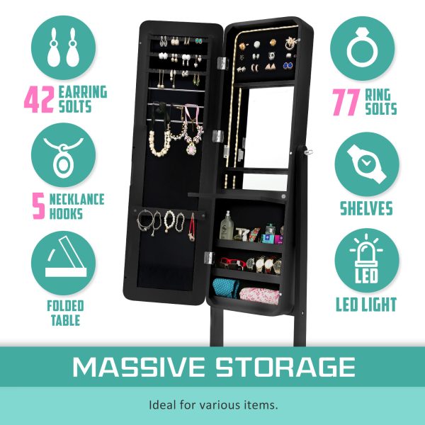 La Bella Mirror Jewellery Cabinet FLASHY 146cm Organiser LED – Black