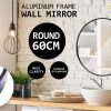 2 Set Wall Mirror Round Aluminum Frame Bathroom 60cm BLACK