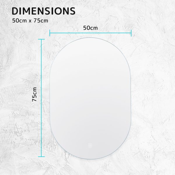 2 Set LED Wall Mirror Oval Anti-Fog Bathroom 50x75cm