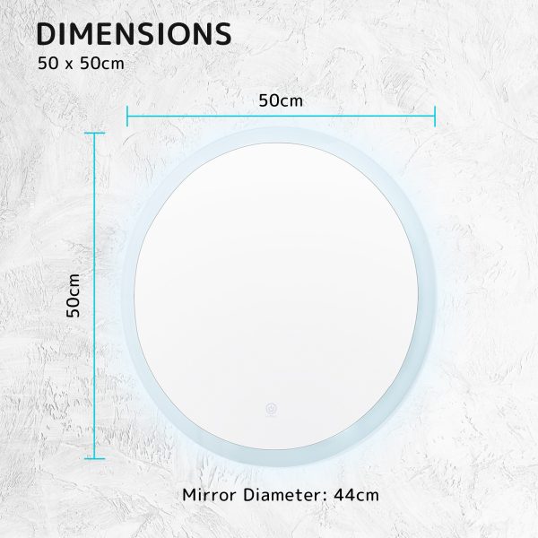 La Bella LED Wall Mirror Round Touch Anti-Fog Makeup Decor Bathroom Vanity – 50 cm