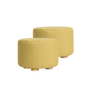 La Bella Fabric Ottoman Round Wooden Leg Foot Stool