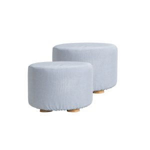 La Bella Fabric Ottoman Round Wooden Leg Foot Stool