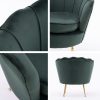 La Bella Shell Scallop Armchair Accent Chair Velvet + Round Ottoman Footstool – Green