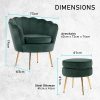 La Bella Shell Scallop Armchair Accent Chair Velvet + Round Ottoman Footstool – Green