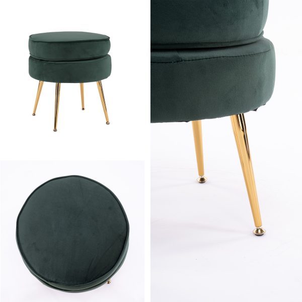 La Bella Round Ottoman Foot Stool Velvet Fabric Metal Leg – Green