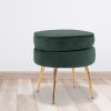 La Bella Round Ottoman Foot Stool Velvet Fabric Metal Leg – Green