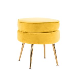 La Bella Round Ottoman Foot Stool Velvet Fabric Metal Leg – Yellow