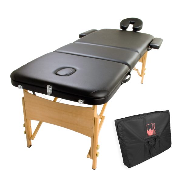 Forever Beauty Portable Massage Table Bed Therapy Waxing 3 Fold 70cm Wooden – Black