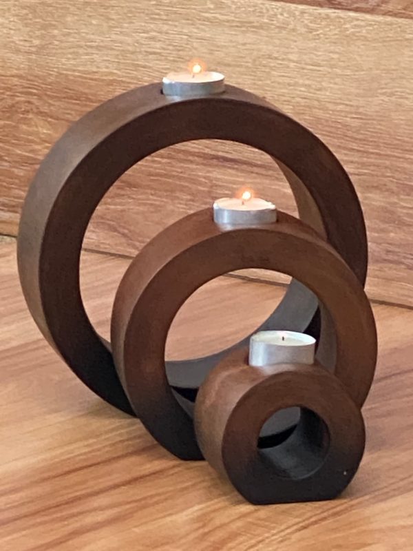 Candle holder set of 3 concentric wooden designed stye