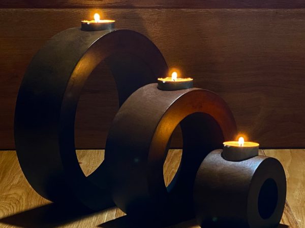 Candle holder set of 3 concentric wooden designed stye