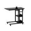 Side Table with Storage Shelves, Height Adjustable Sofa Couch Coffee End Table Bedside Table Laptop Desk with Wheels