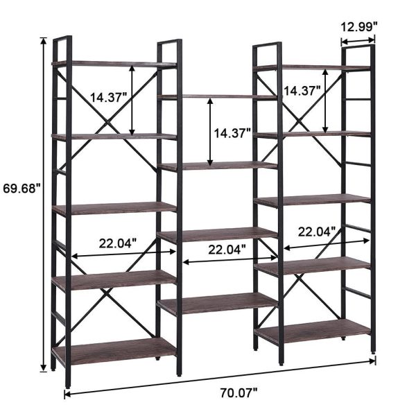 Industrial Vintage Shelf Bookshelf, Wood and Metal Bookcase Furniture for Home & Office