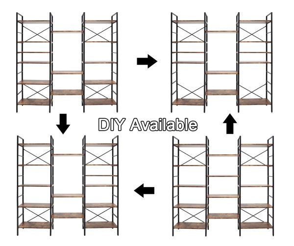 Industrial Shelf Bookshelf, Vintage Wood and Metal Bookcase Furniture for Home & Office